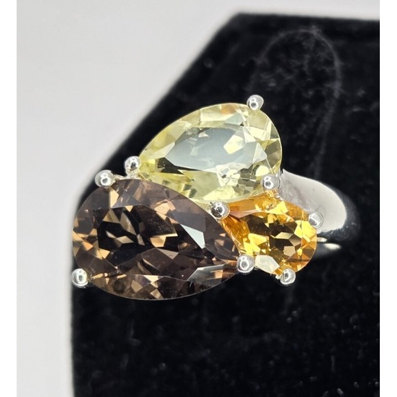 Michelle‎ Albala 925 Sterling Silver Smoky Quartz Citrine Peridot Ring Sz 7.25 - Picture 9 of 12